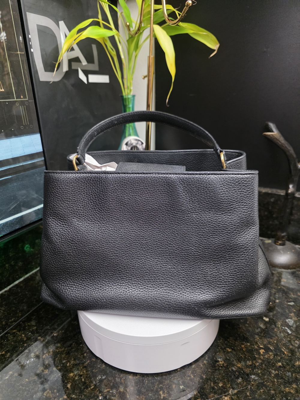 Tory Burch Black Leather Top-Handle Satchel with Gold Logo - Picture 2 of 15